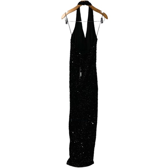 Fashion Nova Sexy Hailie Black Sequin Halter Maxi Dress New Years Eve Medium NWT - Picture 5 of 8